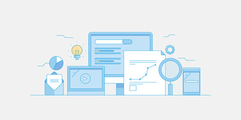 Digital marketing - flat line vector illustration concept.