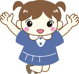女の子　子ども　ジャンプ　元気　幼稚園児　保育園児　制服　
