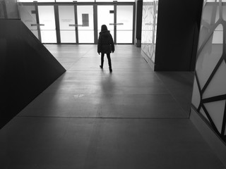 Fototapeta na wymiar woman leaving the hall of a building