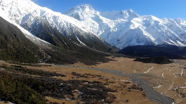 Scenic aerial view of Mount Cook or Aoraki, New Zealand
