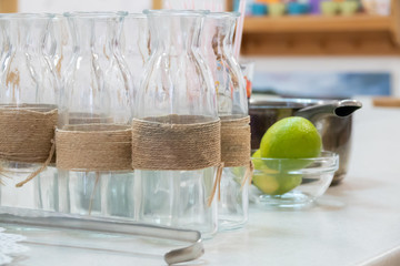 Jugs for homemade Mojito tied with string