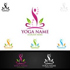 Yoga and Lotus flower logo with Health Spa Concept and Human silhouette