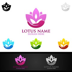 Yoga and Lotus flower logo with Health Spa Concept and Human silhouette