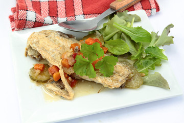 fillet of mackerel with vegetables and white wine