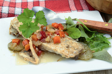 fillet of mackerel with vegetables and white wine