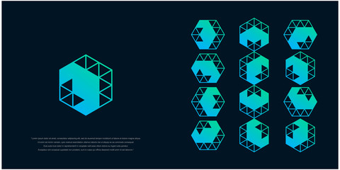 Arrow directions with a hexagon abstract logo design. right, left, up and down. Delivery, Web, technology, Digital, Marketing, Network icons. construction concept. -vector