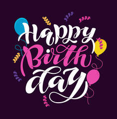 Happy Birthday - cute hand drawn lettering postcard template banner art