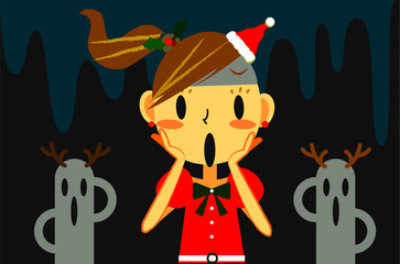 女の子（サンタコスプレ）　ガーン　はにわ付き