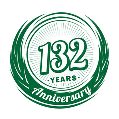 One hundred and thirty-two years anniversary celebration logotype. 132nd anniversary logo. Vector and illustration.