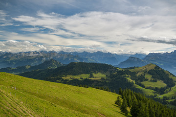 Fototapeta na wymiar Beautiful view on Swiss Alps from top of Rigi Kulm peak in canton of Schwyz