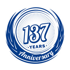 One hundred and thirty-seven years anniversary celebration logotype. 137th anniversary logo. Vector and illustration.