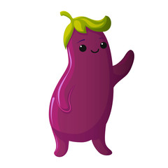 Cute Eggplant character. Kawaii vegetable vector characters isolated on white background
