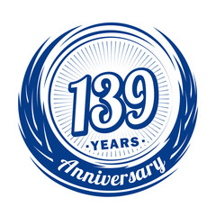 One hundred and thirty-nine years anniversary celebration logotype. 139th anniversary logo. Vector and illustration.