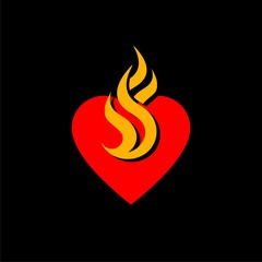 Burning heart icon graphic design isolated on black background