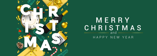 Fototapeta premium Holiday New year card - Merry Christmas on colored background 7