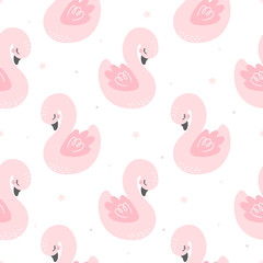 Cotton fabric Cute swan seamless background repeating pattern, wallpaper background, cute seamless pattern background