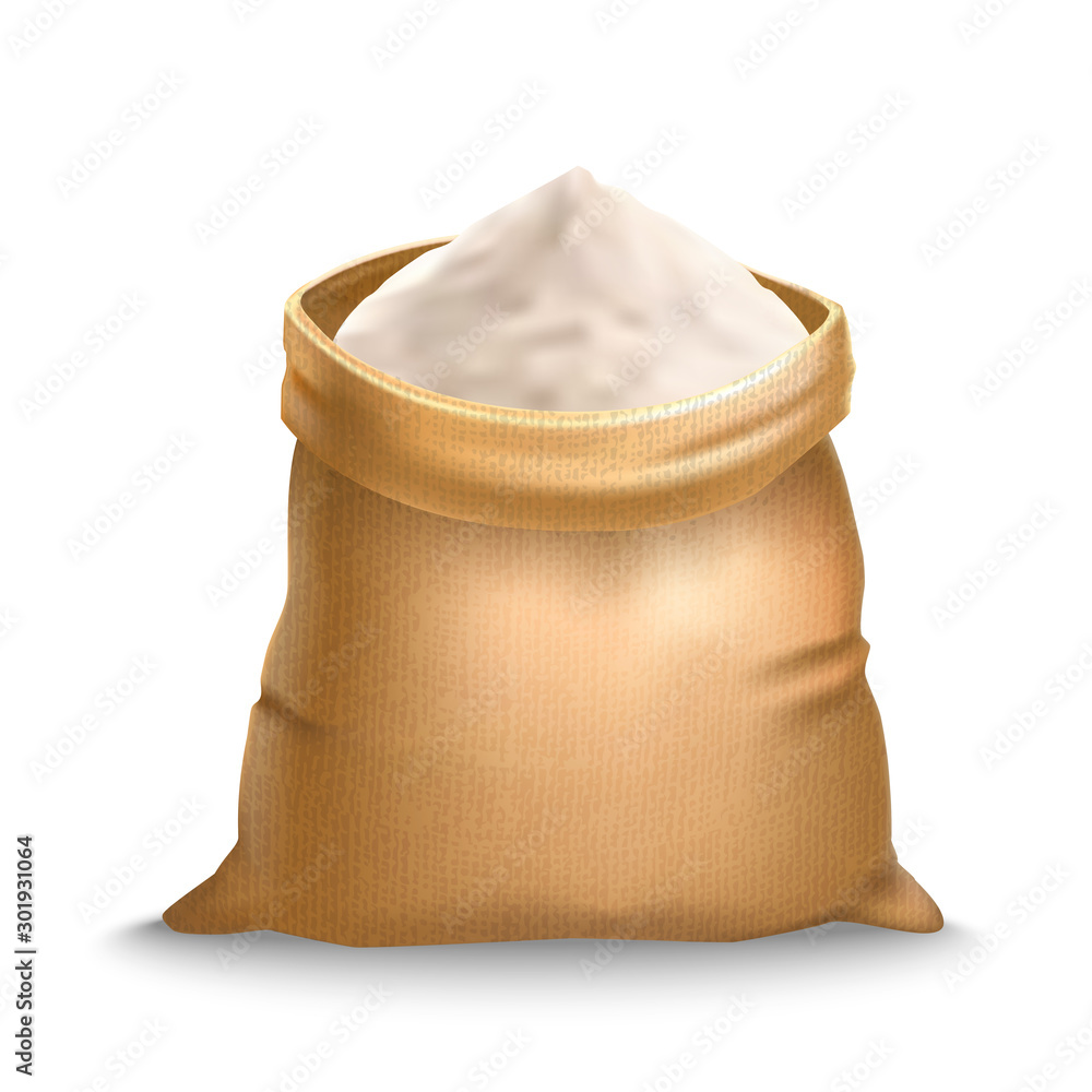 Poster Realistic Detailed 3d Burlap Sack with Flour. Vector