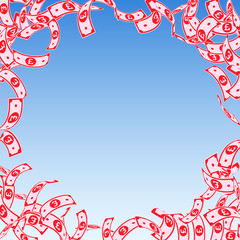 British pound notes falling. Floating GBP bills on