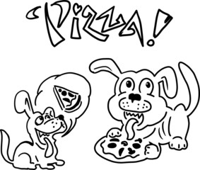 Dogs eat pizza and dream about a slice