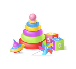 Fototapeta na wymiar Realistic Detailed 3d Toys Baby Set. Vector