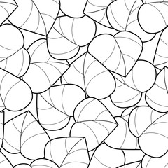 black and white seamless background with a plant element in the form of an exotic leaf	