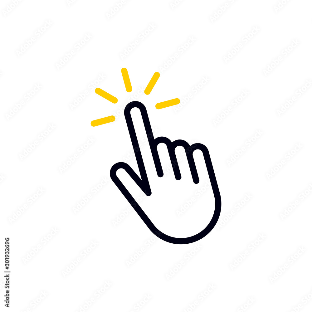Poster hand pointer or cursor mouse clicking linear icon symbol