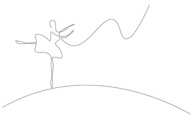 Ballet dancer ballerina silhouette line drawing, vector illustration