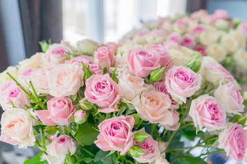A bouquet of pink and white roses. Floral pattern.
