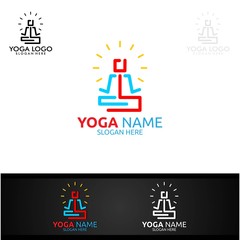 Yoga and Lotus flower logo with Health Spa Concept and Human silhouette