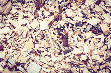 Fototapeta premium path paved with decorative wooden slivers.
