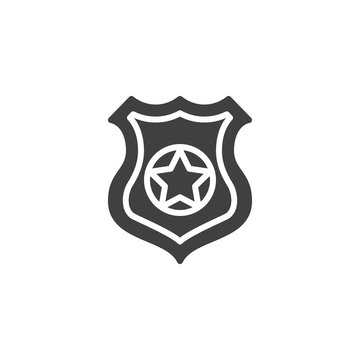 Police badge vector icon. filled flat sign for mobile concept and web design. Shield with star glyph icon. Symbol, logo illustration. Vector graphics