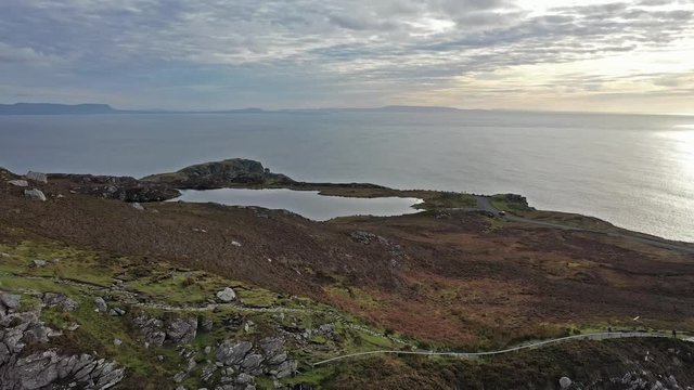 Aerial of Slieve League Cliffs are among the highest sea cliffs in Europe rising 1972 feet or 601 meters above the Atlantic Ocean - County Donegal, Ireland