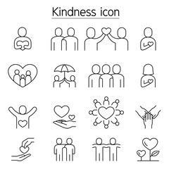 Kindness, Charity, Donation icons set in thin line style