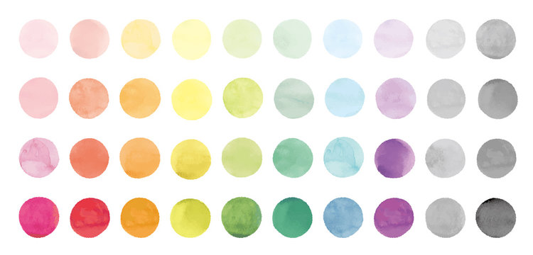 Vector set of rainbow watercolor circles. 水彩のベクター円形セット