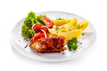 Chicken breast with boiled potatoes and vegetable salad