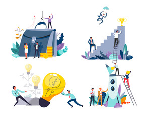 Business or startup concept isolated icons, idea and money