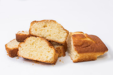 sponge cake or traditional cake isolated on white background