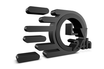 Speed Flat Symbol Delivery 24h Service Concept - Black 3D Illustration - Isolated On White Background