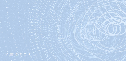 Array with dynamic particles. Swirl with connected dots. Abstract science or technology background. 3d vector illustration.