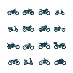 Street bikes symbols. Silhouettes of urban transport cycle touring motorbike chopper vector collection of vehicles. Motorcycle and motorbike, bike silhouette illustration