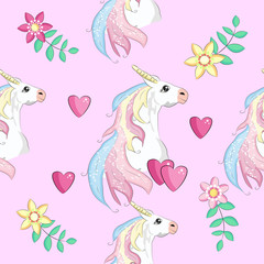 Seamless pattern with unicorns and stars. Baby background.