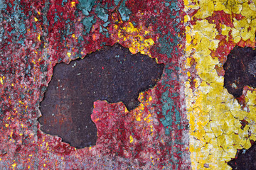 Acid background with red, blue, yellow colors and rust with spot