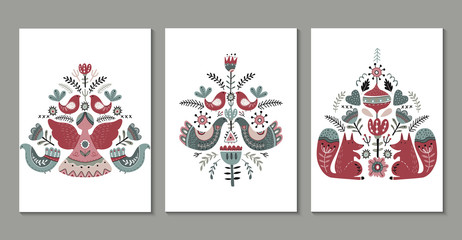 Vector set of greeting cards, posters in scandinavian style.