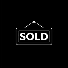 Sold sign text on black background