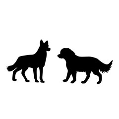 Silhouette of two dogs. Family of dogs.