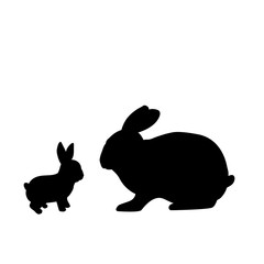 Silhouette of rabbit and young little rabbit
