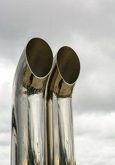Stainless exhaust pipe for a large off-road vehicle.