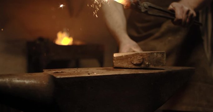 Slow Mo Close Up Traditional Blacksmith Working