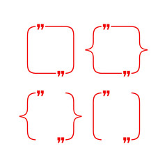 Quotation blank template in red quotes isolated on White. Creative banner illustration with blank quotation frame with quotes. Minimalistic modern empty template typography design wisdom or motivation