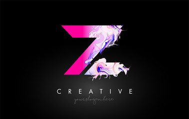 Z Letter Artistic Purple Paint Flow Icon Logo Design. Creative Ink Flowing Letter Icon Design Vector
